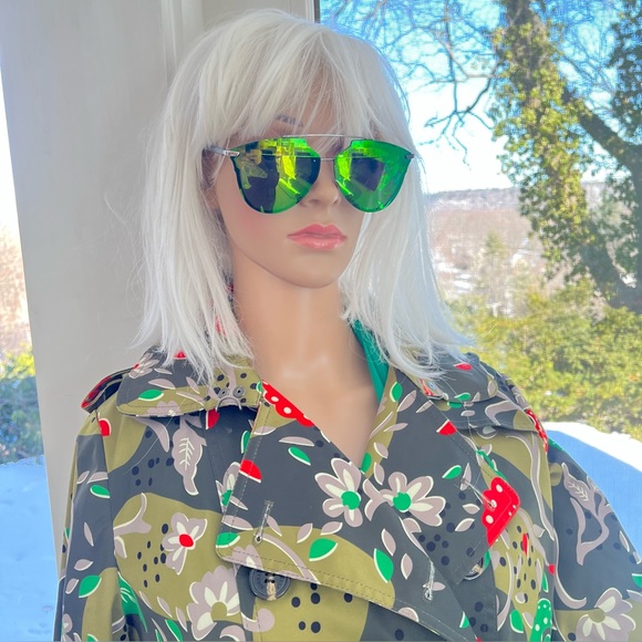 Burberry Prorsum Olive and Red Floral Trench Coat - Picture 4 of 11